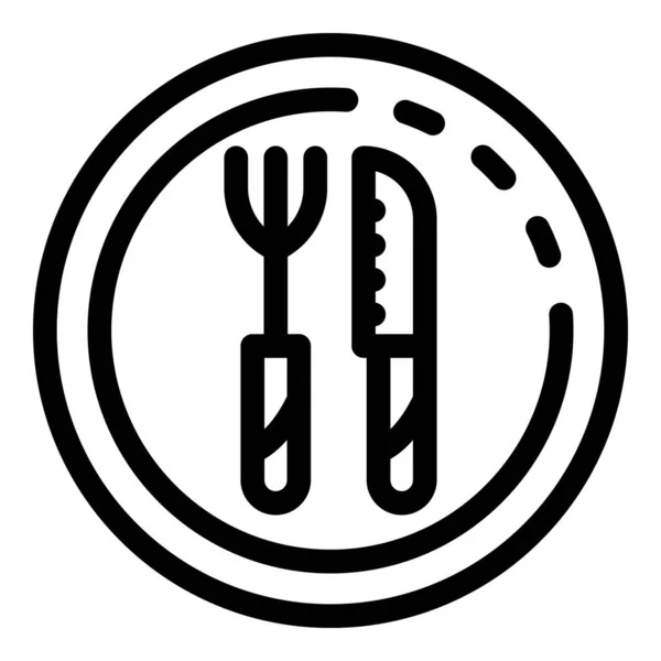 Knife fork plate icon, outline style — Stock Vector