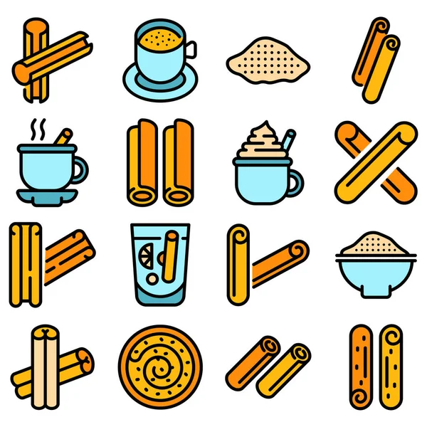 Conjunto de iconos de canela vector plano — Vector de stock