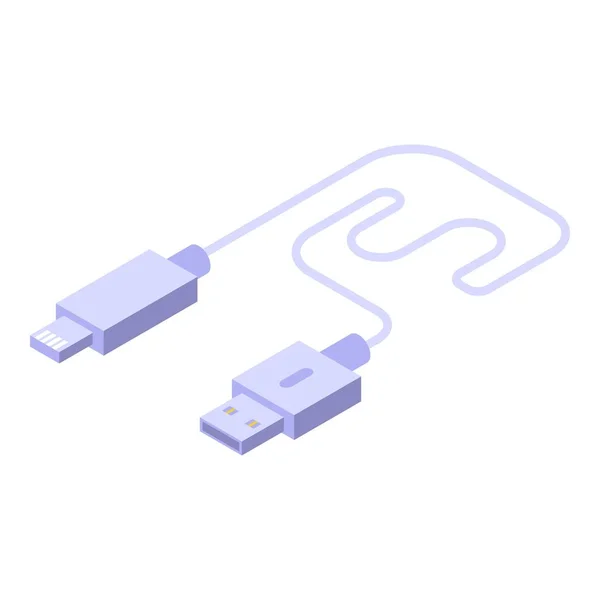 Icône de chargeur de câble blanc USB, style isométrique — Image vectorielle
