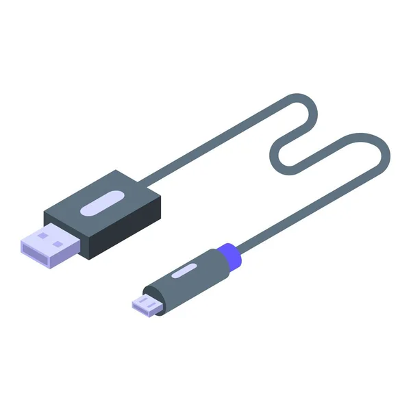 Micro icône du chargeur de câble USB, style isométrique — Image vectorielle