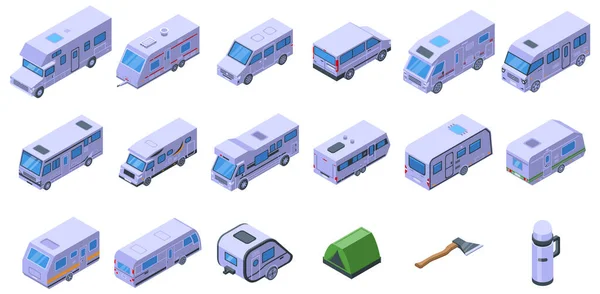 Auto camping icons set, isometric style — Stock Vector