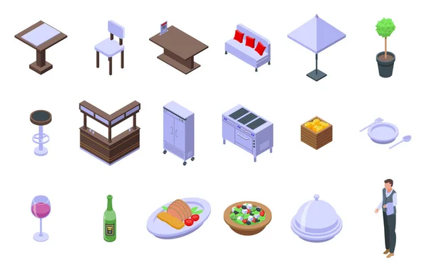 Conjunto de iconos de restaurante, estilo isométrico — Vector de stock