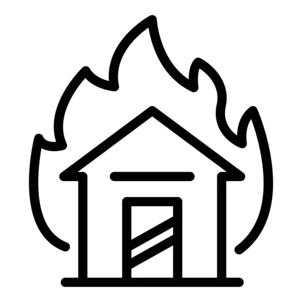 Casa en el icono del fuego, el estilo del esquema — Vector de stock