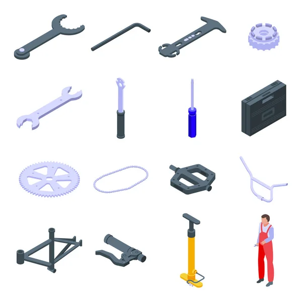 Conjunto de iconos de reparación de bicicletas, estilo isométrico — Vector de stock