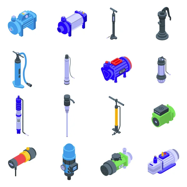 Pump icons set, isometric style — Stock Vector