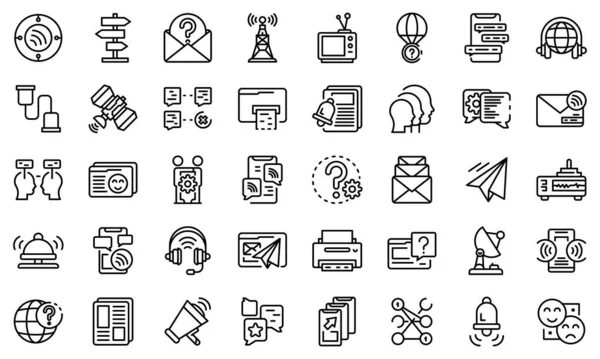 Ensemble d'icônes de communication, style contour — Image vectorielle