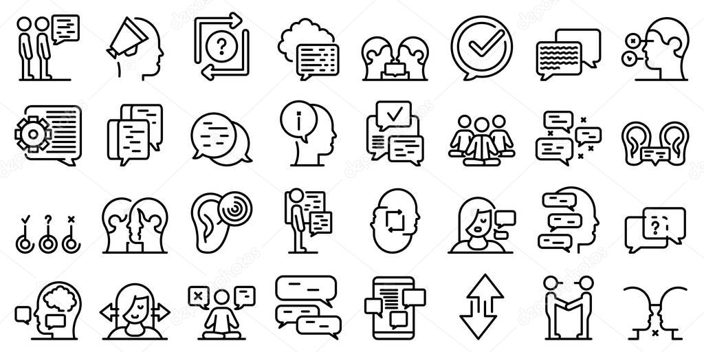 Discussion icons set, outline style