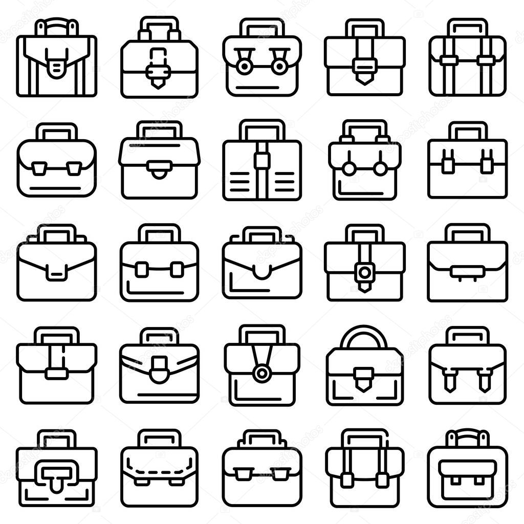 Briefcase icons set, outline style