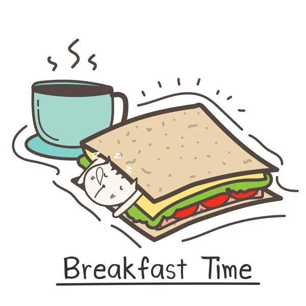 Hora Pequeno Almoço Com Sanduíche Bonito Gato Café Ilustração Vetorial —  Vetores de Stock