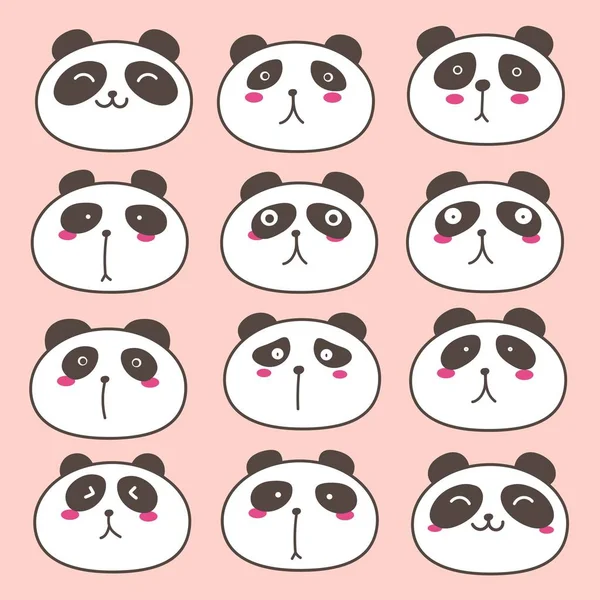 Handgezeichnete Niedliche Panda Figuren Set Vektorillustration — Stockvektor