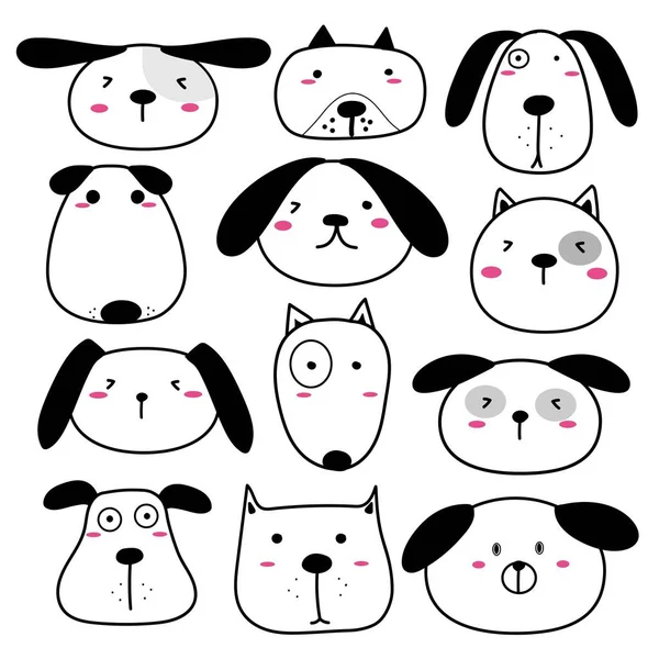 Ręcznie Rysowane Pies Twarz Znaków Ustawić Ilustracja Wektorowa — Wektor stockowy