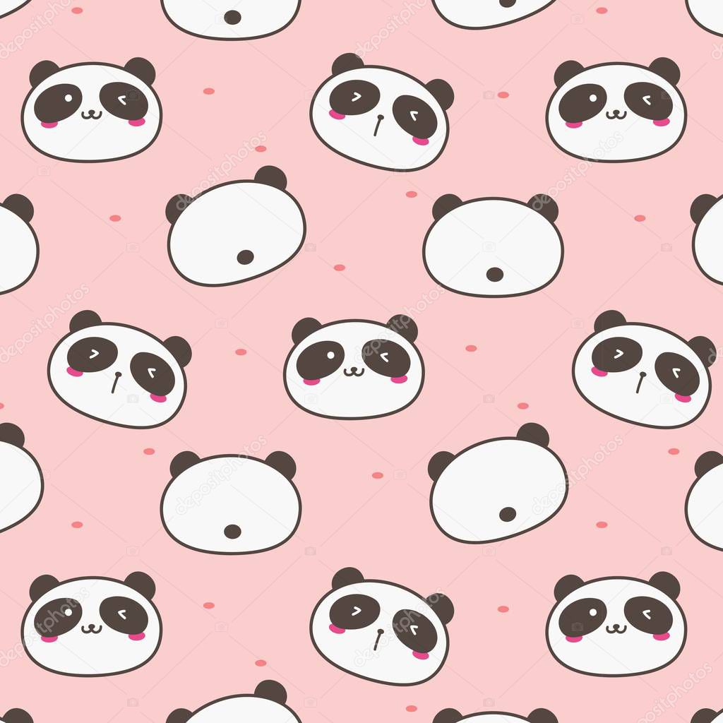Cute Panda Vector Pattern Background. Fun Doodle. Handmade Vector Illustration.