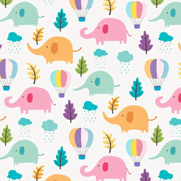 Cute Elephant Pattern Background Kids Vector Illustration — Stock Vector