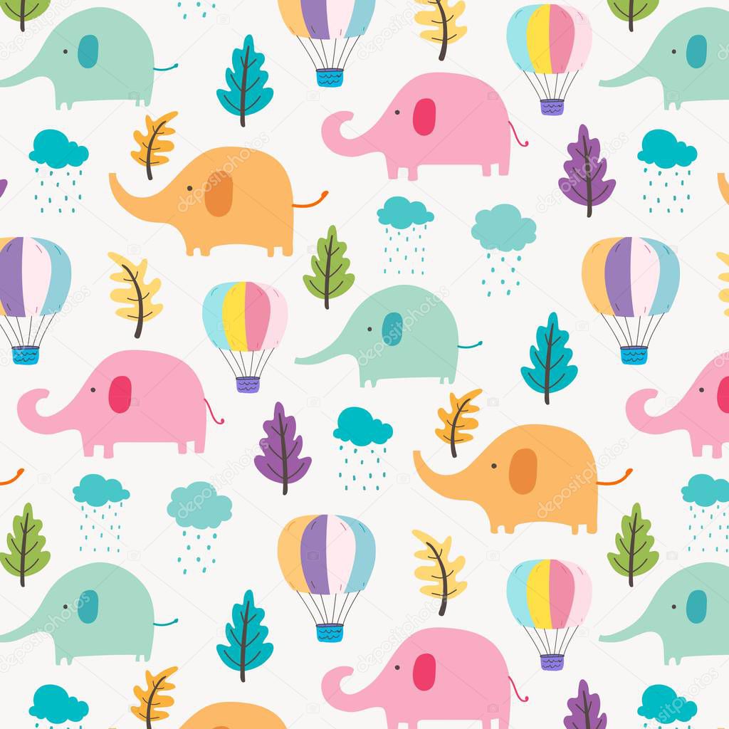 Cute Elephant Pattern Background For Kids. Vector Illustration.