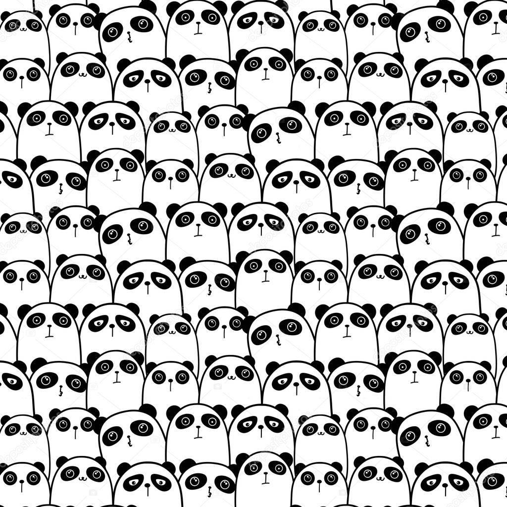 Cute Panda Vector Pattern Background. Vector Illustration.
