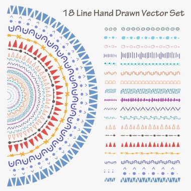 18 çizgi elle çizilmiş vektör kümesi. El yapımı vektör çizim.