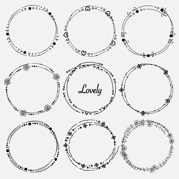 Vector Set Van Dividers Ronde Frames Voor Decoratie Handgemaakte Vectorillustratie — Stockvector