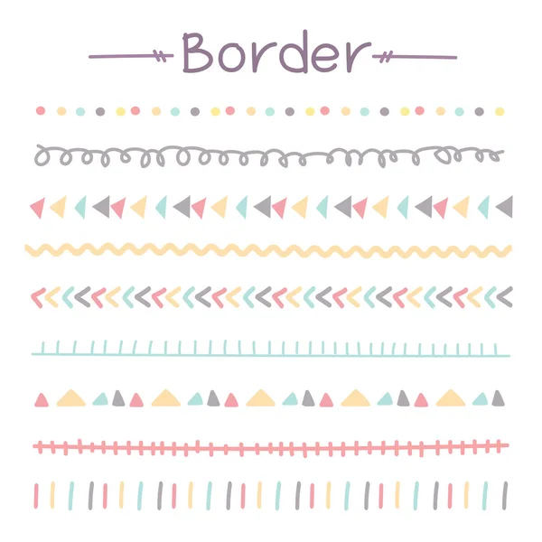 Σετ Πολύχρωμα Doodle Σύνορα Εικονογράφηση Διάνυσμα — Διανυσματικό Αρχείο