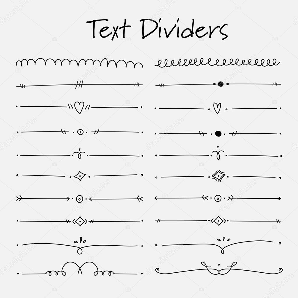 Set Of Text Dividers Calligraphic Elements For Decoration. Handmade Vector Illustration.