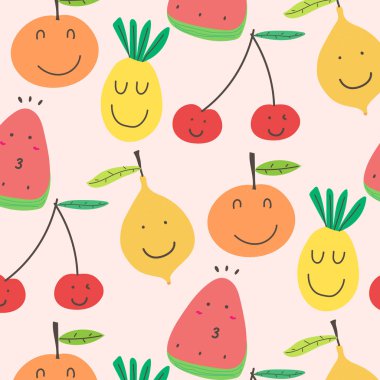 Sevimli meyve desen arka plan. Vektör çizim.