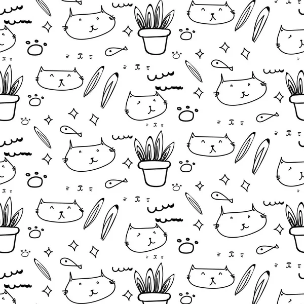 Niedliche Katze Doodle Muster Hintergrund Vektorillustration — Stockvektor