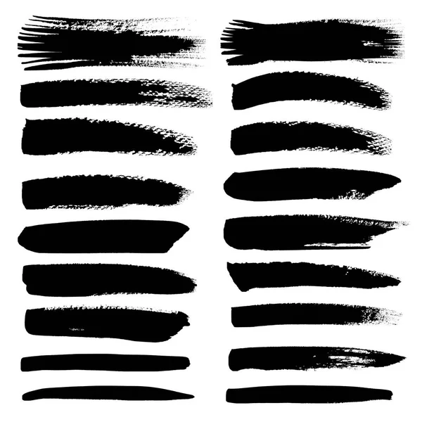 Jeu Coups Pinceau Touches Pinceau Grunge Encre Noire Illustration Vectorielle — Image vectorielle