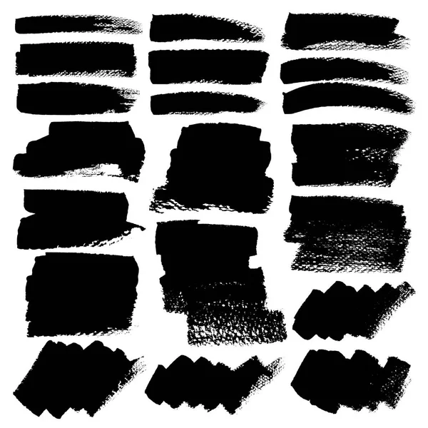 Jeu Coups Pinceau Touches Pinceau Grunge Encre Noire Illustration Vectorielle — Image vectorielle