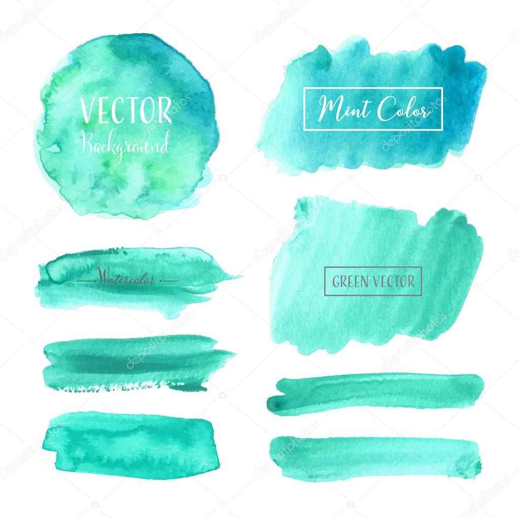 Mint watercolor background, Pastel watercolor logo, Vector illustration.