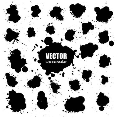 Splash suluboya, beyaz arka plan üzerinde izole Splash sulu boya sprey doku kümesi. Vektör çizim.