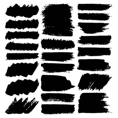 Fırça darbesi, siyah mürekkep grunge fırça darbeleri kümesi. Vektör çizim.