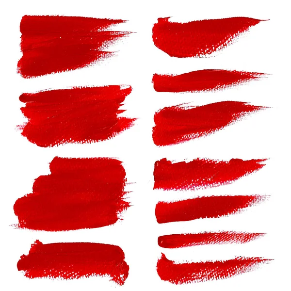 Set Pincelada Acrílica Roja Aislada Sobre Fondo Blanco —  Fotos de Stock