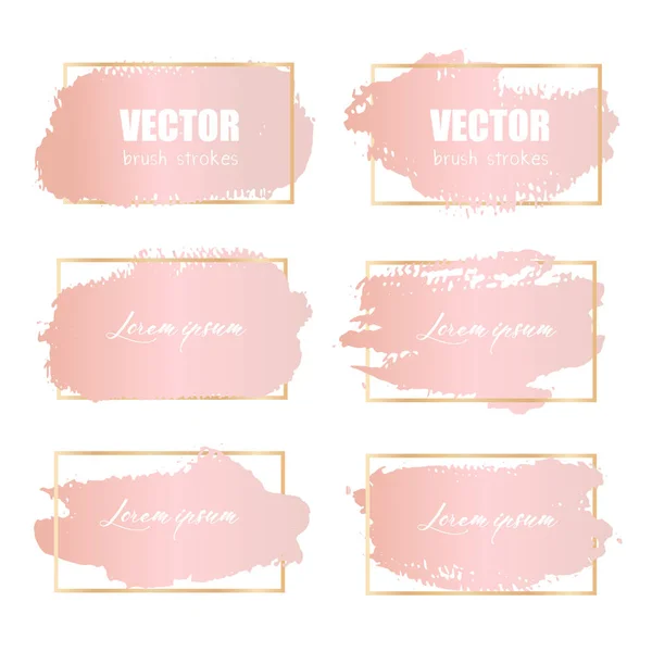 Gül pembe fırça darbesi, pembe altın grunge fırça darbeleri. Vektör çizim.