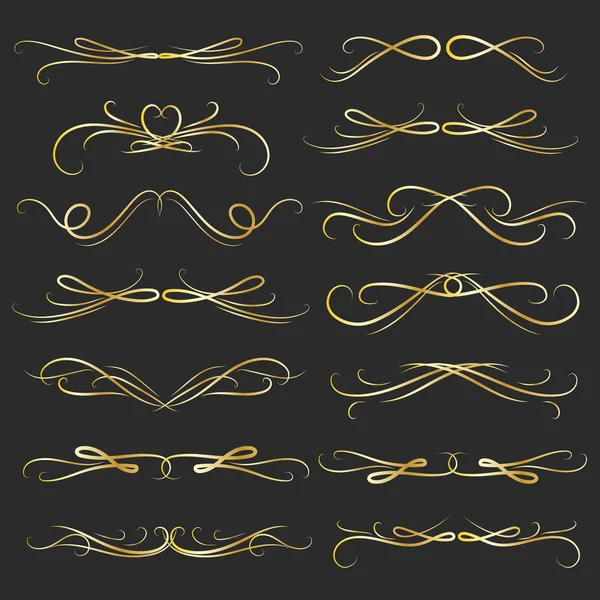 Set Golden Decorative Calligraphic Elements Decoration Handmade Vector Illustration — Stock Vector