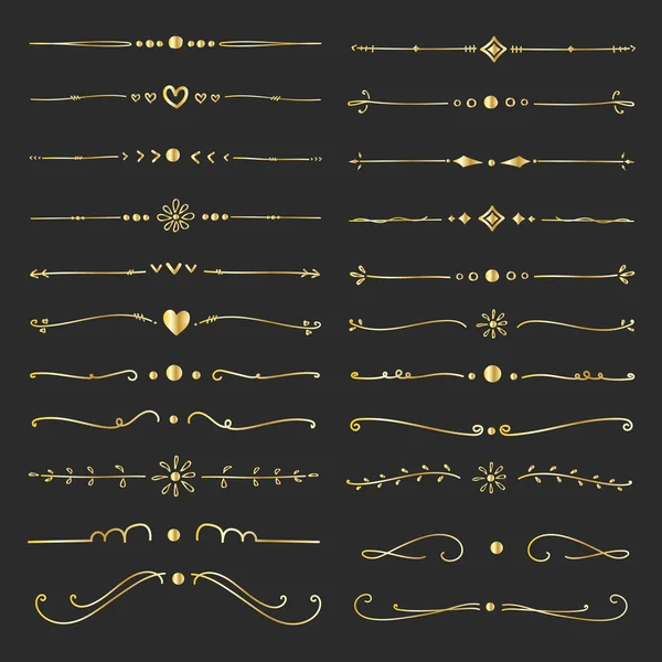 Set Golden Decorative Calligraphic Elements Decoration Handmade Vector Illustration — Stock Vector