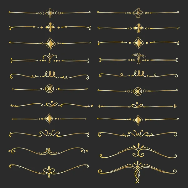 Zestaw Złotych Kaligraficzny Elementy Dekoracyjne Dekoracji Ilustracja Wektorowa Ręcznie Robione — Wektor stockowy