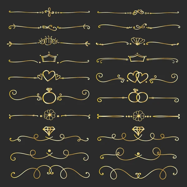 Set Golden Decorative Calligraphic Elements Decoration Handmade Vector Illustration — Stock Vector