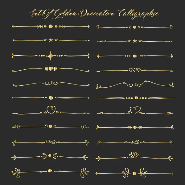 Set Von Goldenen Dekorativen Kalligrafischen Elementen Zur Dekoration Handgemachte Vektorillustration — Stockvektor