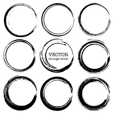 Grunge çevrelerinde ayarla, Grunge yuvarlak şekiller, vektör çizim.