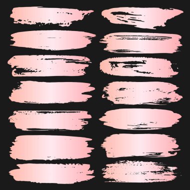 Gül pembe fırça darbesi, pembe altın grunge fırça darbeleri. Vektör çizim.