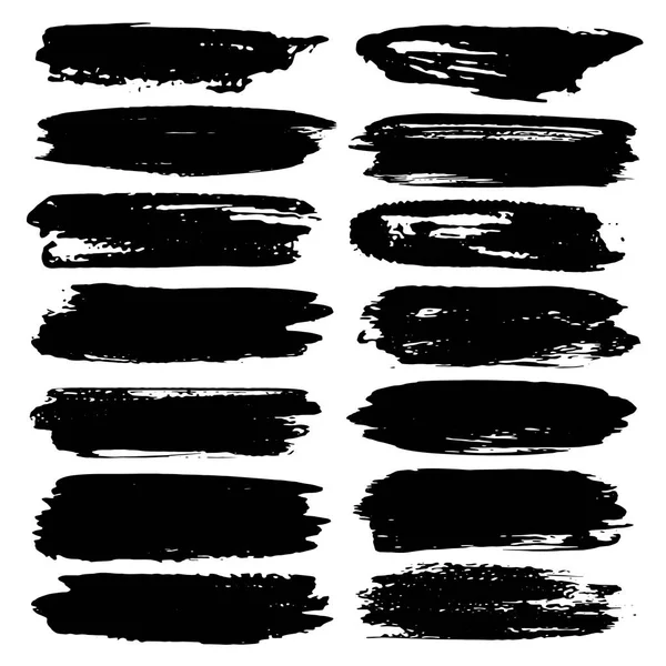 Juego Pinceladas Pinceladas Grunge Tinta Negra Ilustración Vectorial — Archivo Imágenes Vectoriales