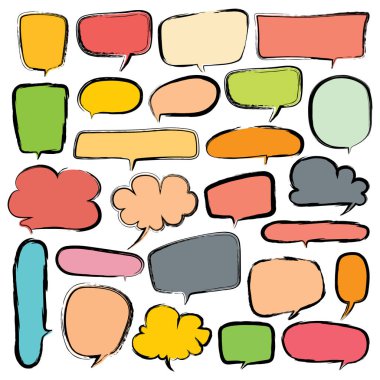 Kabarcıklar Set Doodle tarzı çizgi roman balon, bulut tasarım öğeleri şeklinde. Vektör çizim.