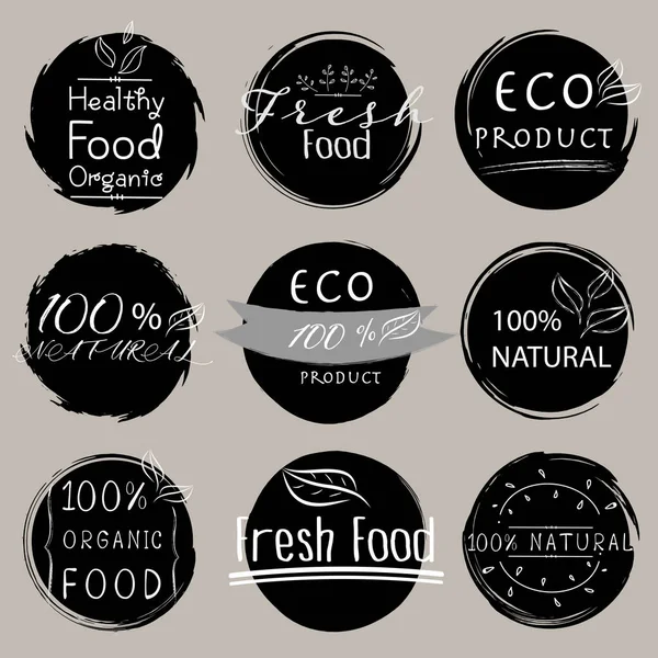 Set Banner Eco Producto Natural Vegano Orgánico Fresco Comida Saludable — Vector de stock