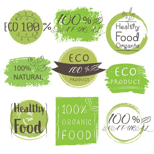 Set Banner Eco Producto Natural Vegano Orgánico Fresco Comida Saludable — Vector de stock