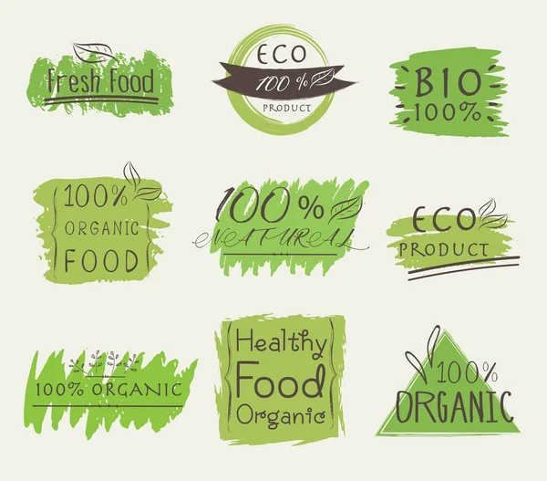 Set Banner Eco Producto Natural Vegano Orgánico Fresco Comida Saludable — Vector de stock