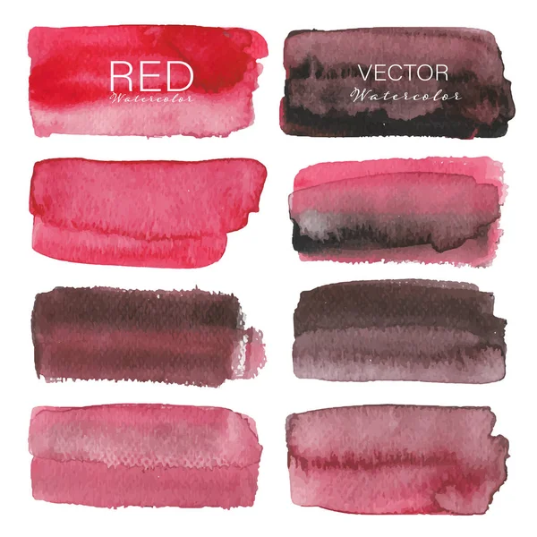 Készlet Vörös Akvarell Háttér Ecset Ecsetvonás Logó Vektoros Illusztráció — Stock Vector