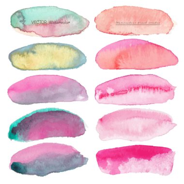 Beyaz arka plan, suluboya logo, vektör çizim üzerine suluboya kümesi.