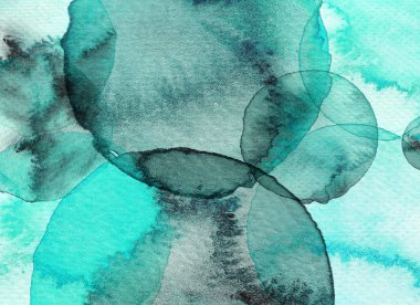 Mint green abstract circle watercolor background. Hand drawn circles illustration.