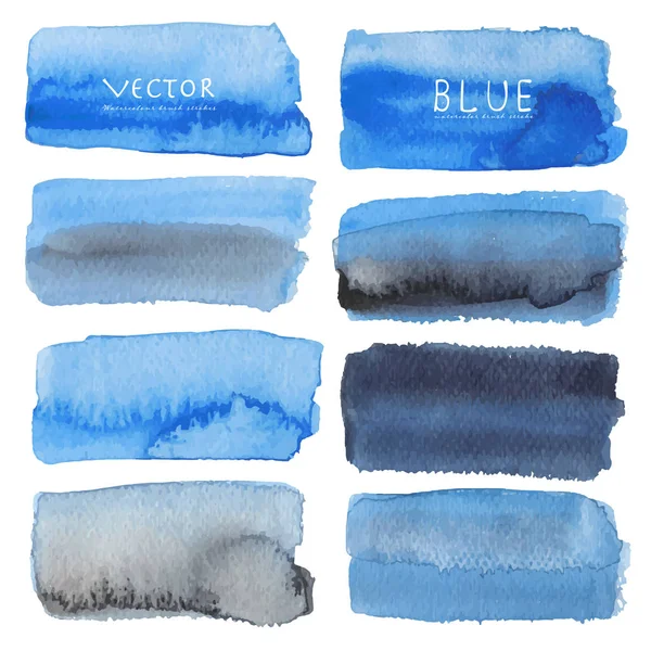 Satz Blauer Aquarelle Auf Weißem Hintergrund Pinselstrich Aquarell Vektorillustration — Stockvektor