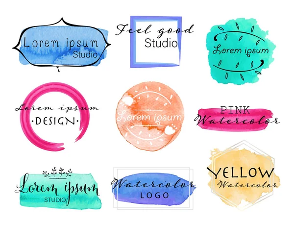 Suluboya Logo Koymak Kadınsı Logo Tasarım Kümesi Renkli Vektör Çizim — Stok Vektör