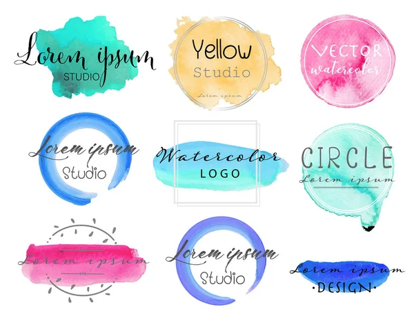 Aquarel Logo Set Vrouwelijke Logo Ontwerpen Set Kleurrijke Vector Illustratie — Stockvector